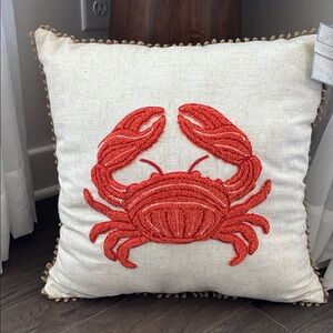 Red Crab Yarn Hooked,Twine trim, summer,beach,nautical decor pillow